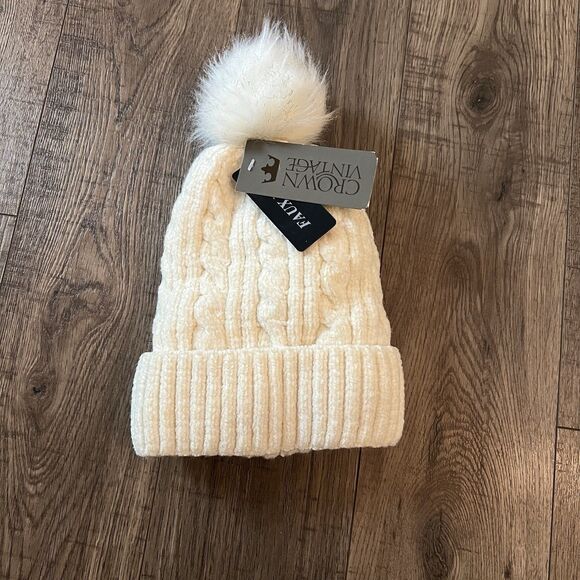 Crown Vintage Accessories - Crown Vintage Beenie Cable Knit Pom Pom